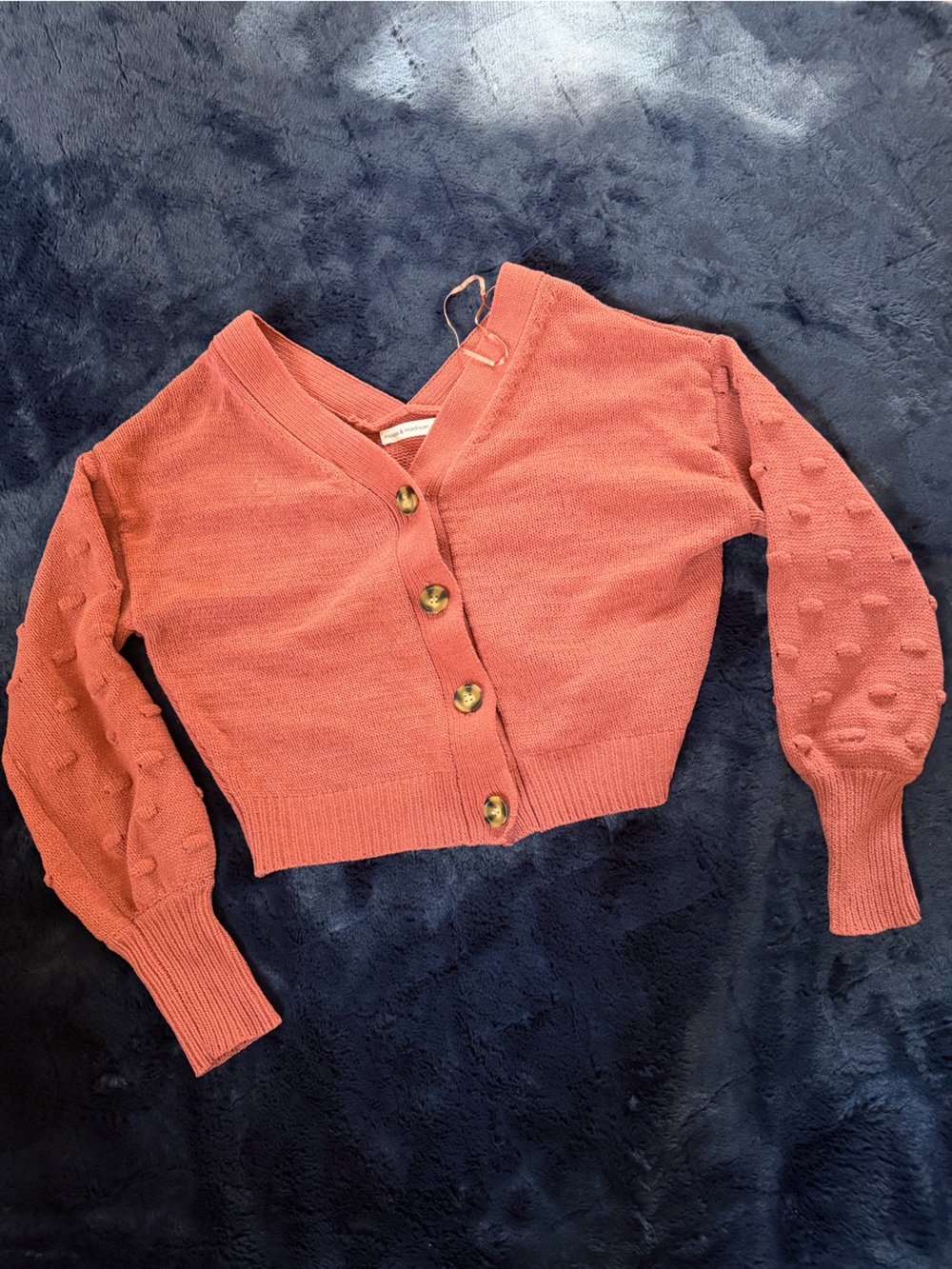 moon & madison Coral Button-Front Cropped Cardigan with Bobble Sleeves